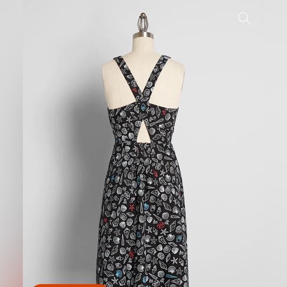 Cute Modcloth Black Seashell seashore print Fit and Flare Dress NWT size 10 - Picture 2 of 6